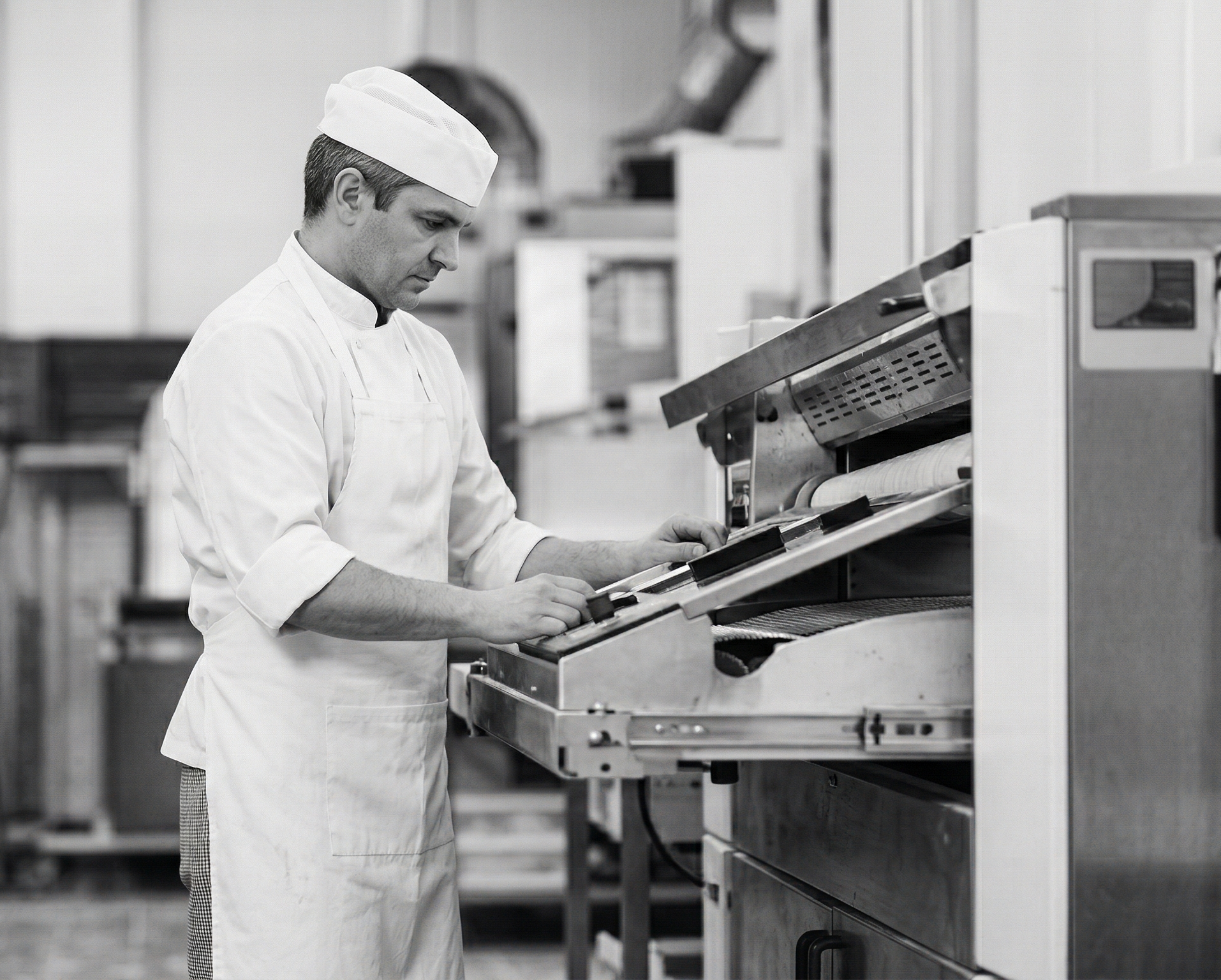 Worker operating factory machine